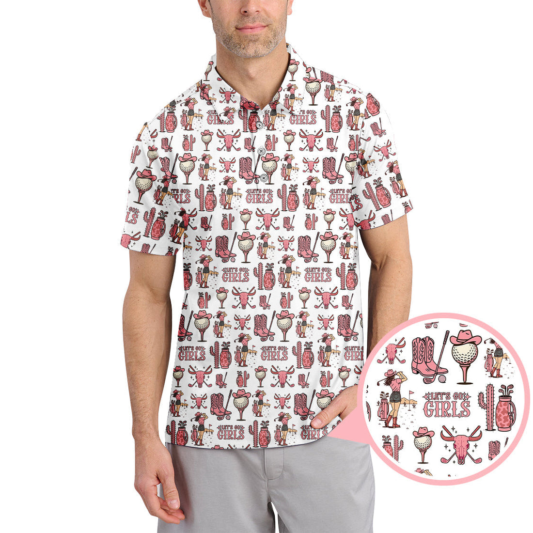 Let’s Go Girls Golf Pattern Shirt, Western Cowgirl Golf Polos For Golfers, Funny Golf Shirts For Women's