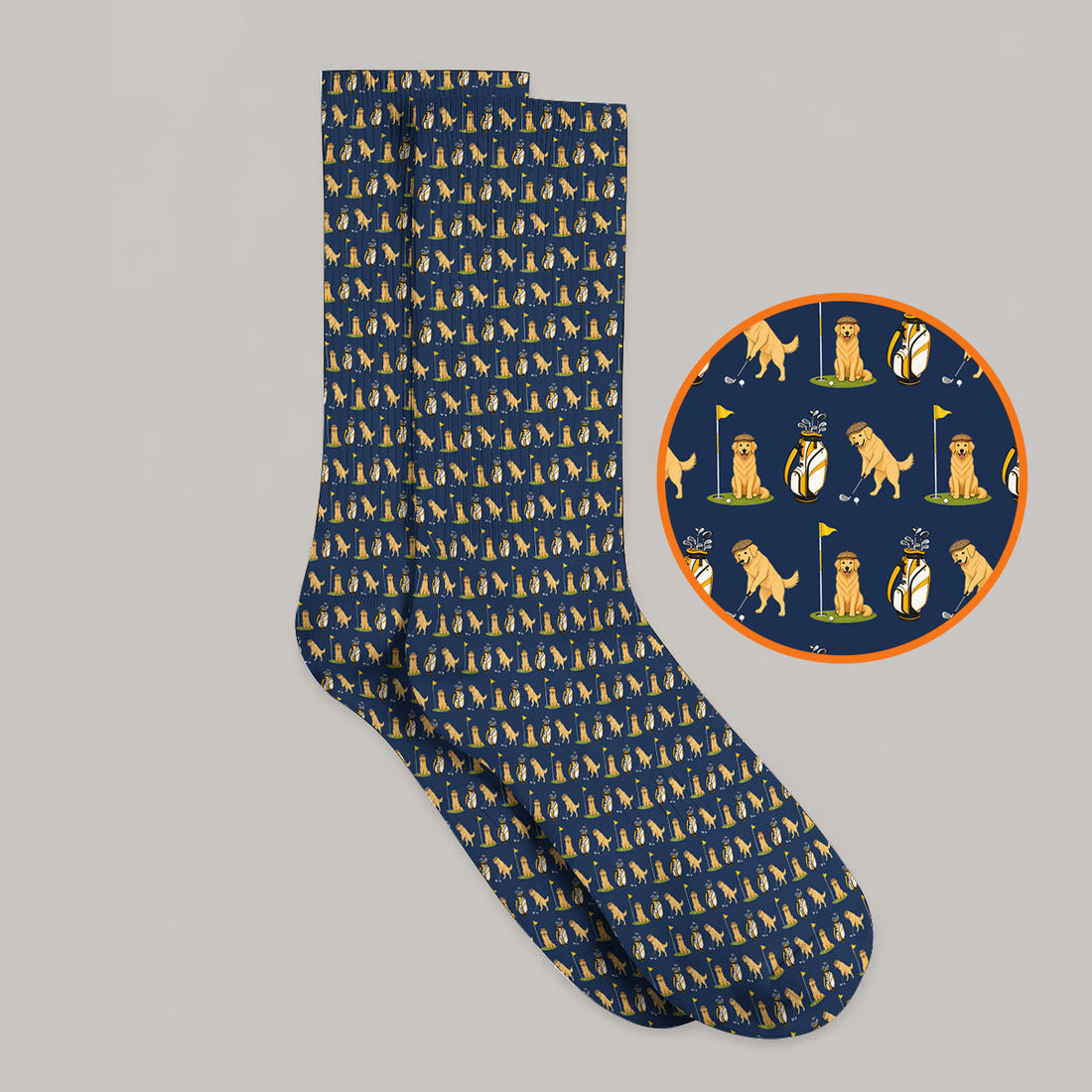 Golden Retriever Pattern Golf Sock, Funny Dog Golf Socks, Crazy Golf Gift For Golfer