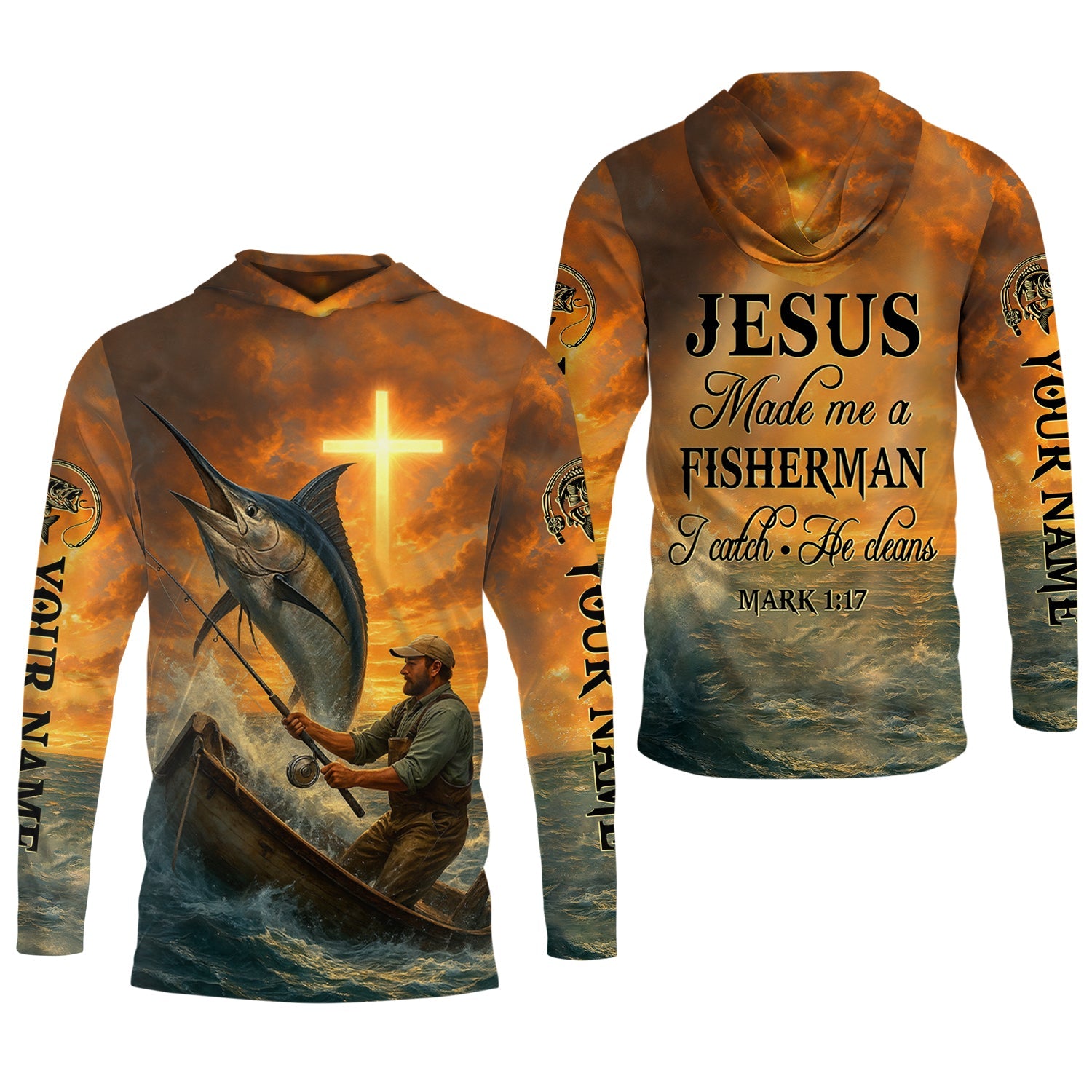 I Catch He Cleans, Jesus Fishing Shirt, Funny Fishing Shirt, SPF Shirt For Men, Gift For Fisherman