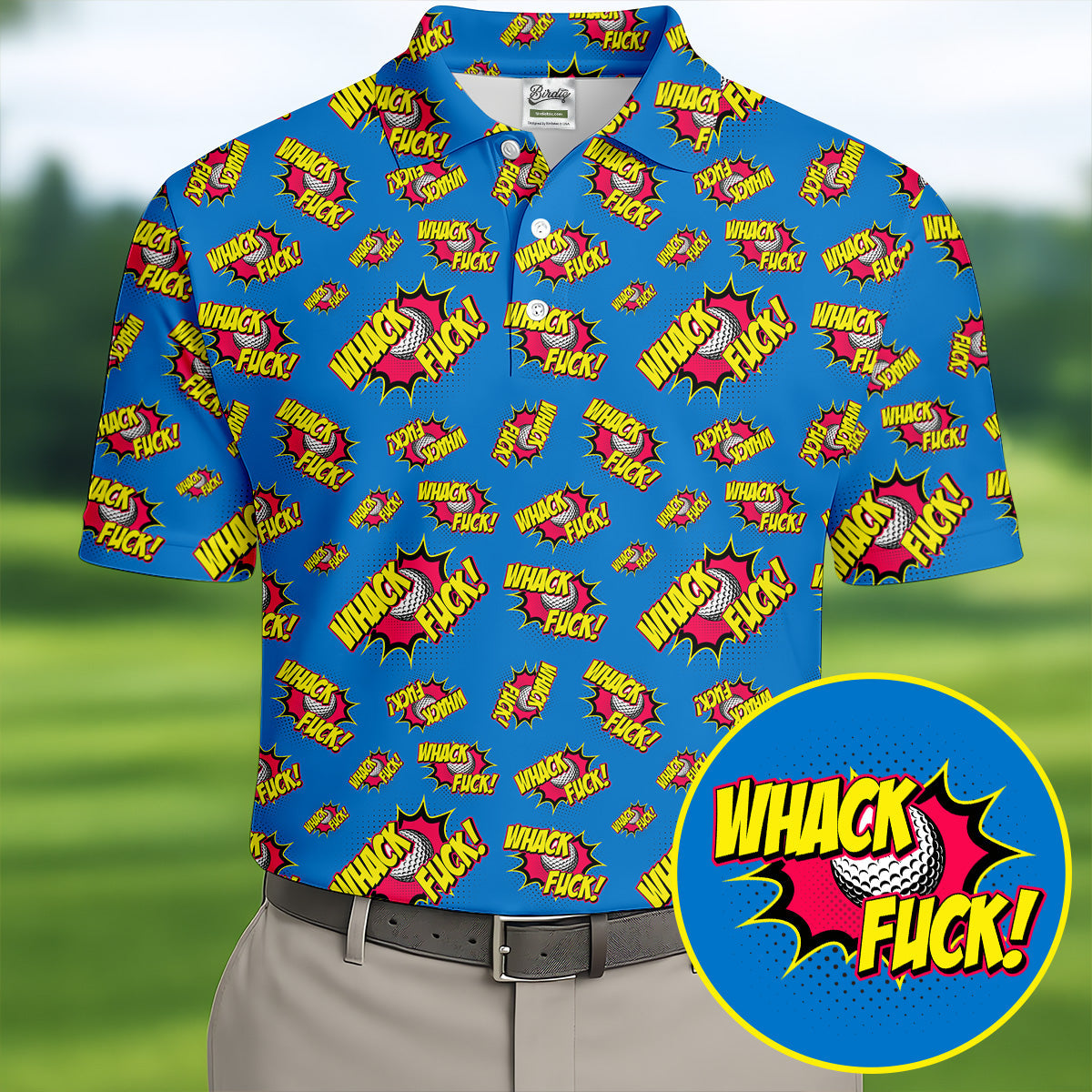 Funny Whack F*ck Comic Golf Ball Polo Shirt, Polo Shirts For Men, Mens Golf Apparel