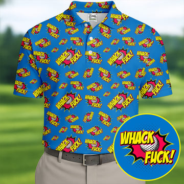 Funny Whack F*ck Comic Golf Ball Polo Shirt, Polo Shirts For Men, Mens Golf Apparel