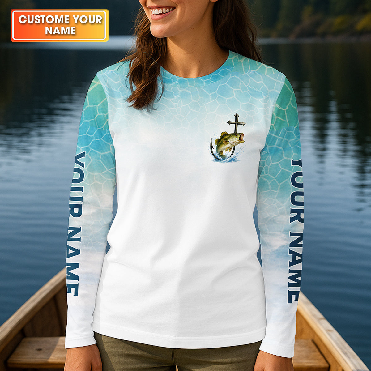 I've Got Fishing In My Blood Jesus In My Soul Faith Cross Christian Fishing UPF Shirts, Women Fishing Shirt