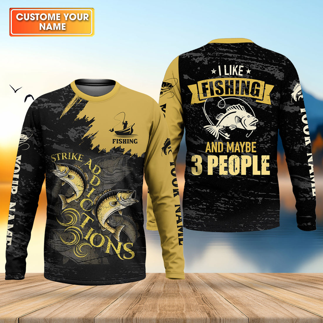 I Like Fishing And Maybe 3 People Shirt, Personalized Strike Addictions Bass Fishing Shirt For Men, Fishing UPF Shirts