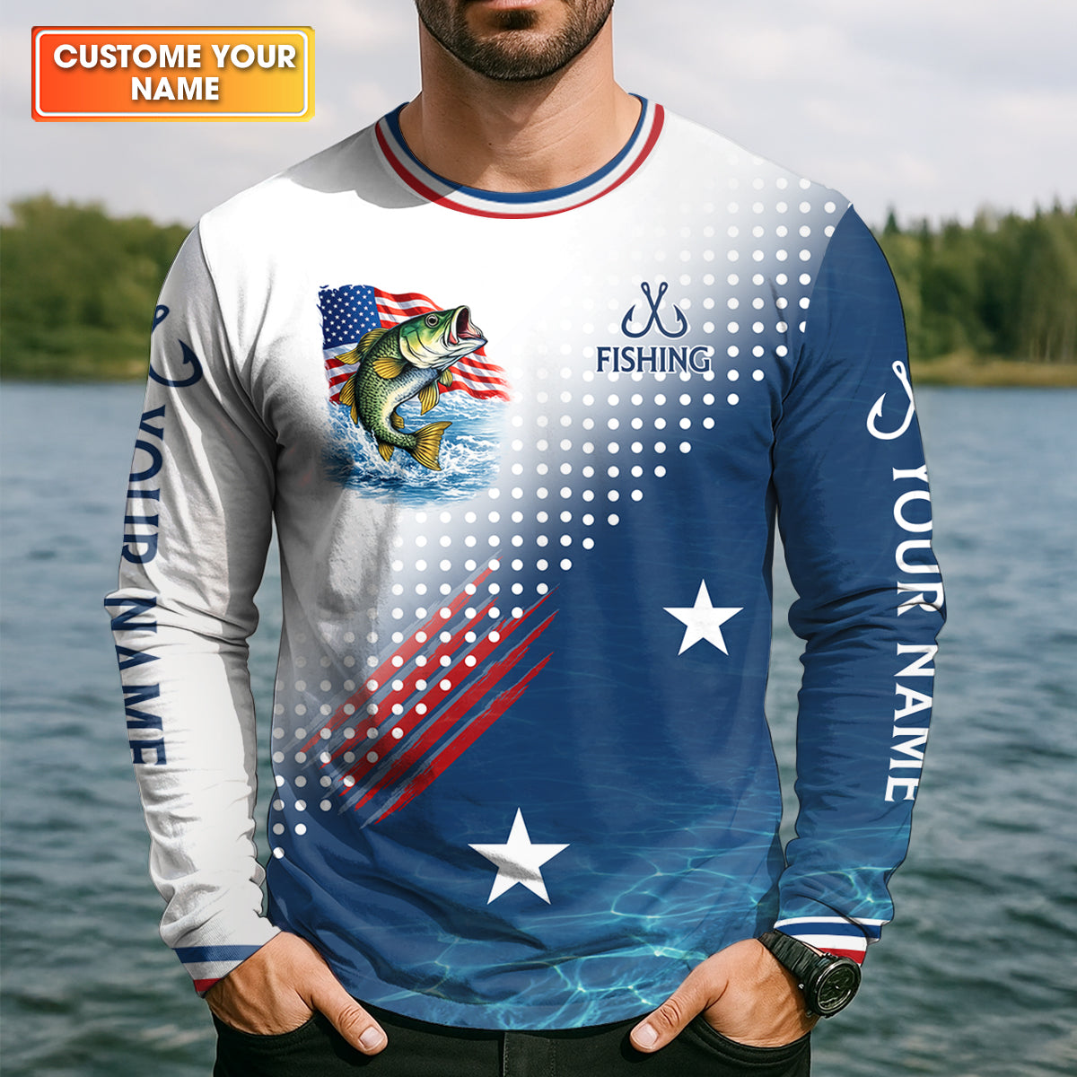 Freedom To Fish Shirt, Personalized American Flag Fishing Long Sleeve For Men, Fishing UPF Shirts