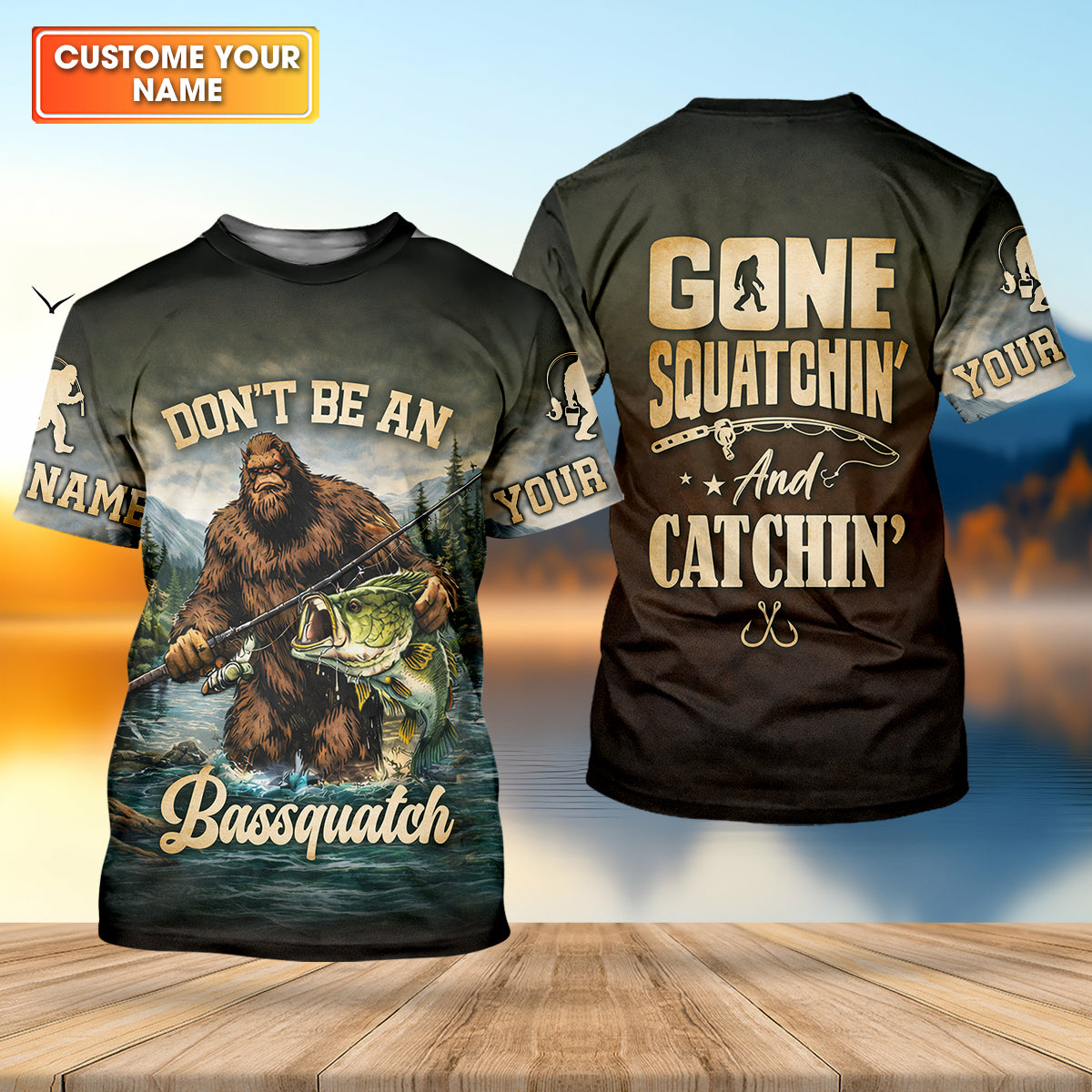 Bassquatch Fishing Shirt, Gone Squatchin’ And Catchin’ Fishing Shirt, Fishing UPF Shirts
