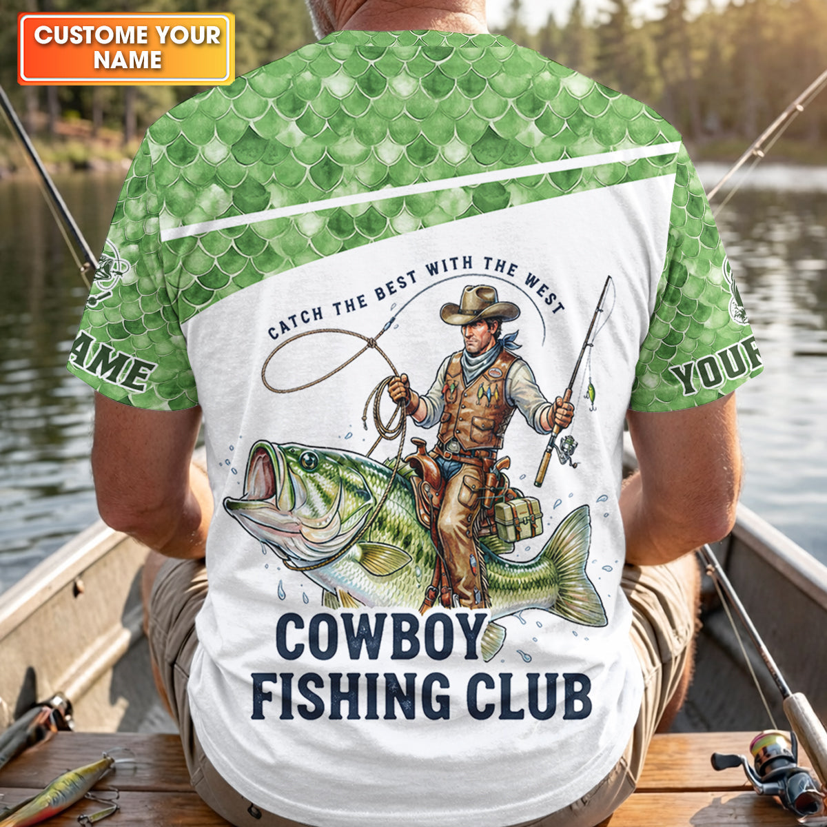 Cowboy Fishing Club Shirt, Personalized Bass Western Long Sleeve For Men, Fishing UPF Shirts