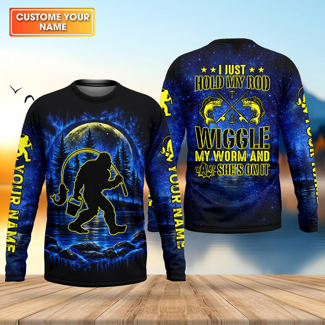 That Wiggle Means It’s On – Bigfoot Fishing Shirt, Fishing UPF Shirts, Funny Fishing Shirt