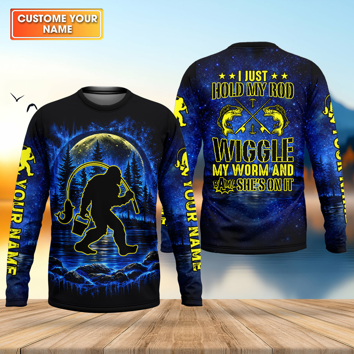 That Wiggle Means It’s On – Bigfoot Fishing Shirt, Fishing UPF Shirts, Funny Fishing Shirt