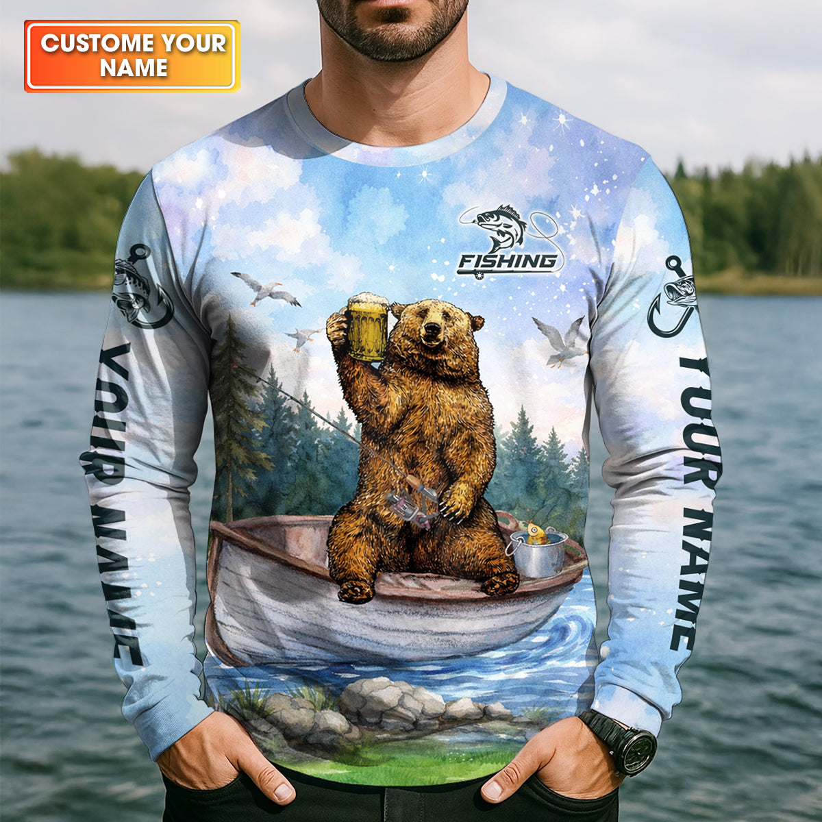 Bear Fishing Life – Better Than Work UPF Fishing Shirt, Personalized Custom Name