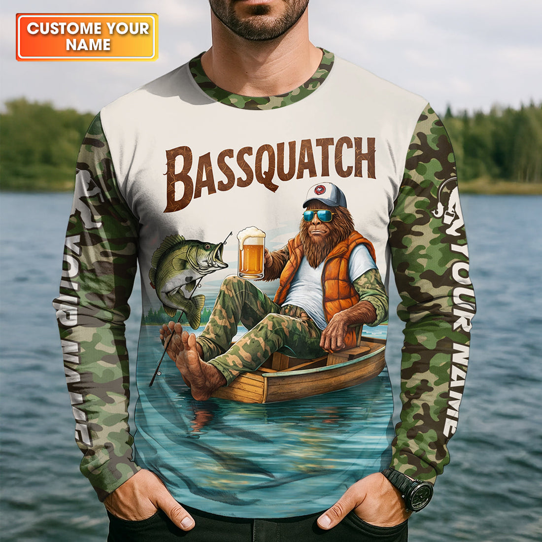 Funny Bigfoot Fishing UPF Shirt, Personalized Fishing Shirt for Men