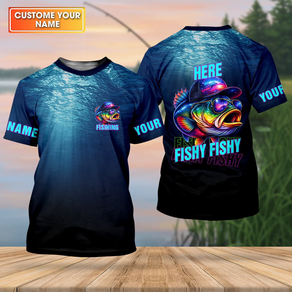 Here Fishy Fishy Fishy, Personalized Fishing Shirt, Fishing UPF Shirts, Funny Fisherman Gift