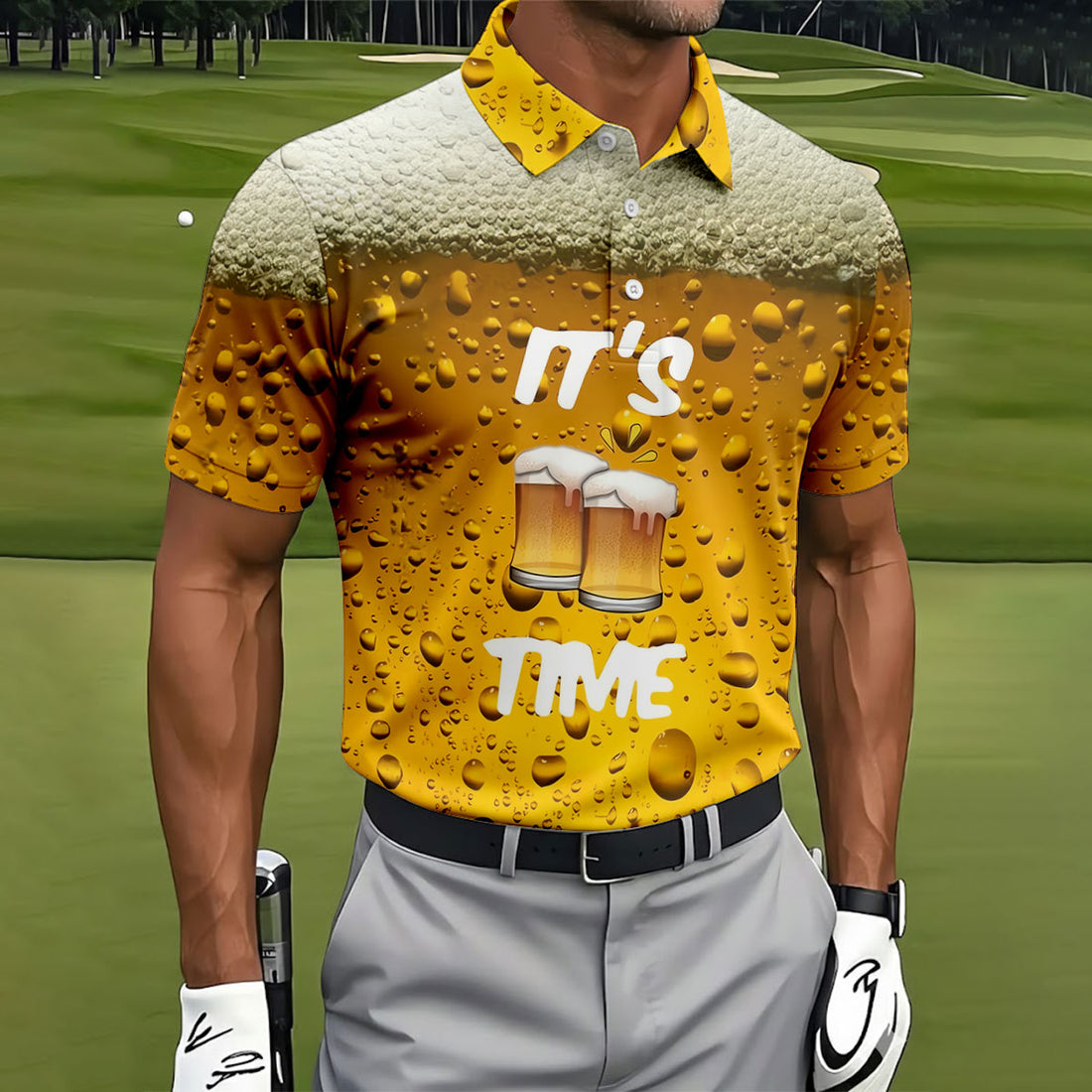 It's Time Golf And Beer Men's Funny Golf Shirts, Hawaiian Golf Shirt, Polo Shirts For Men
