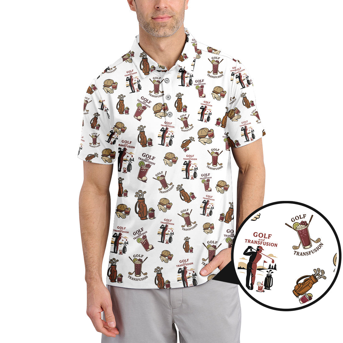 Men's Golf Pattern Shirts, Transfusion Golf Shirt, Golf Transfusion Drink Polos For Golfers