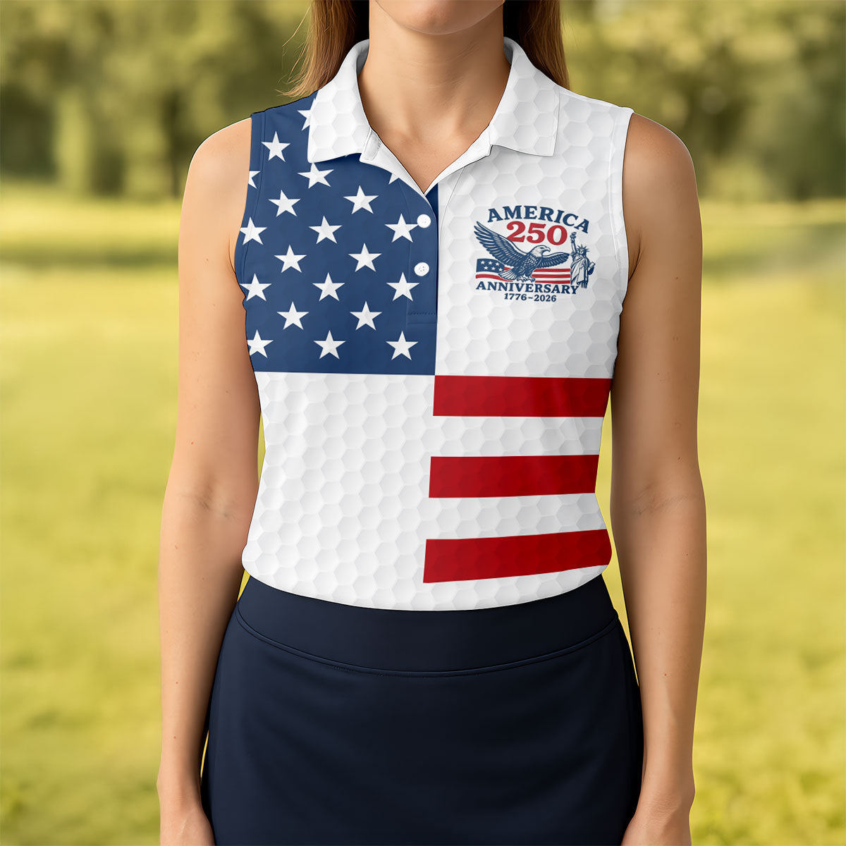 America 250 Anniversary Golf Ball Pattern Patriotic Golf Shirt, 4th Of July Golf Shirt For Women
