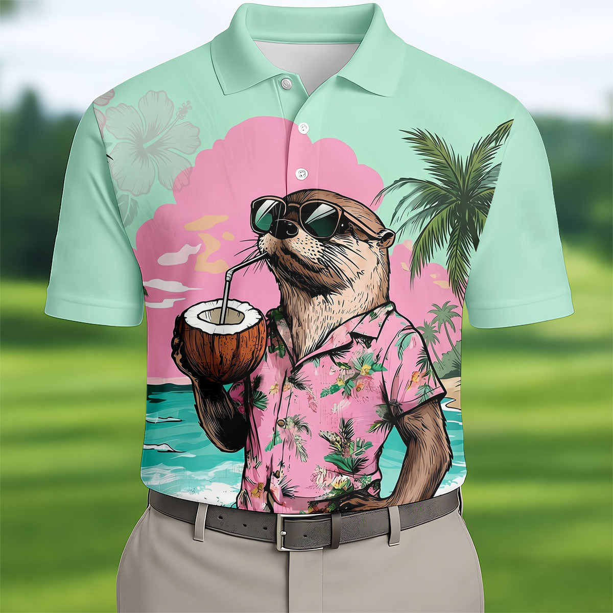 Funny Otter Tropical Summer Hawaiian Golf Shirt, Polo Shirts For Men, Golfing Apparel