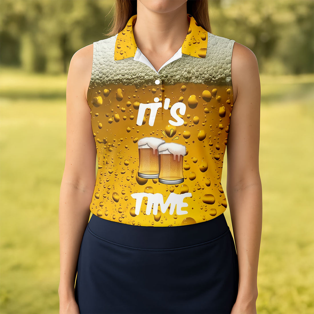 It's Time Golf And Beer Women's Golf Tops, Hawaiian Golf Shirt, Ladies Golf Polos