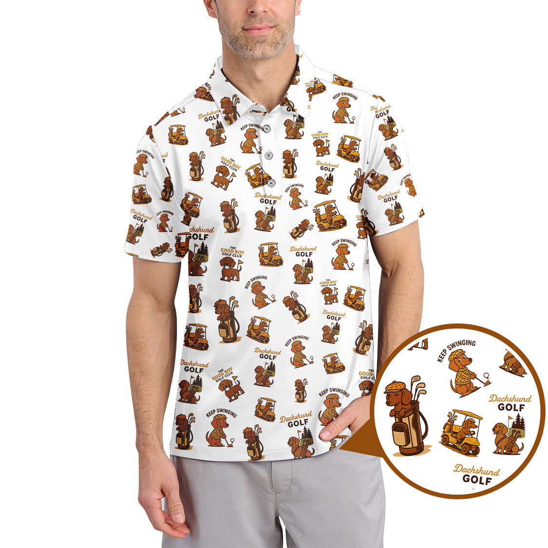 Dachshund Pattern Golf Polos, Funny Dog Golf Shirt, Dachshund Golf Shirt For Golfers
