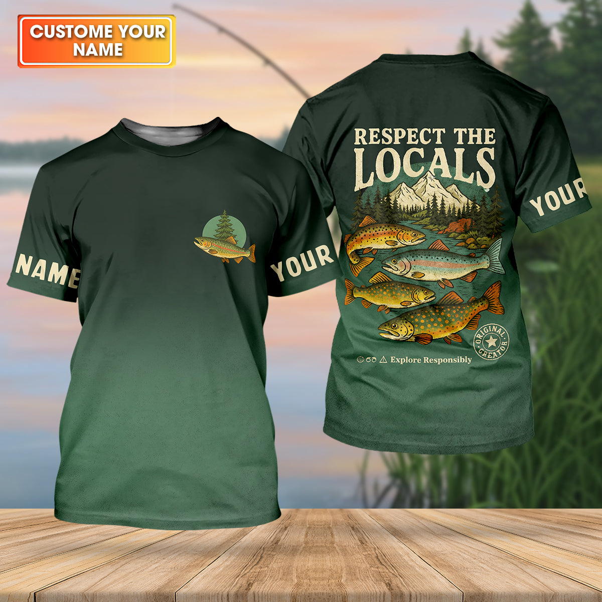 Respect The Locals Fishing UPF Shirts, Custom Fishing Shirt, Fishing Gift for Men, Men's Fishing Shirt