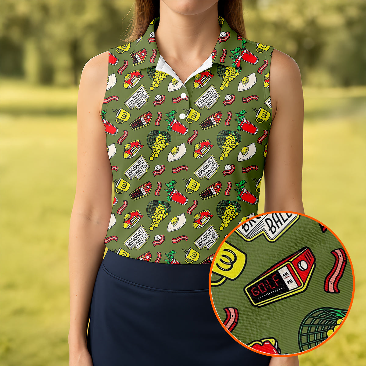 Breakfast Balls Golf Shirt For Women, Ladies Golf Shirts, Fun Women's Golf Shirts