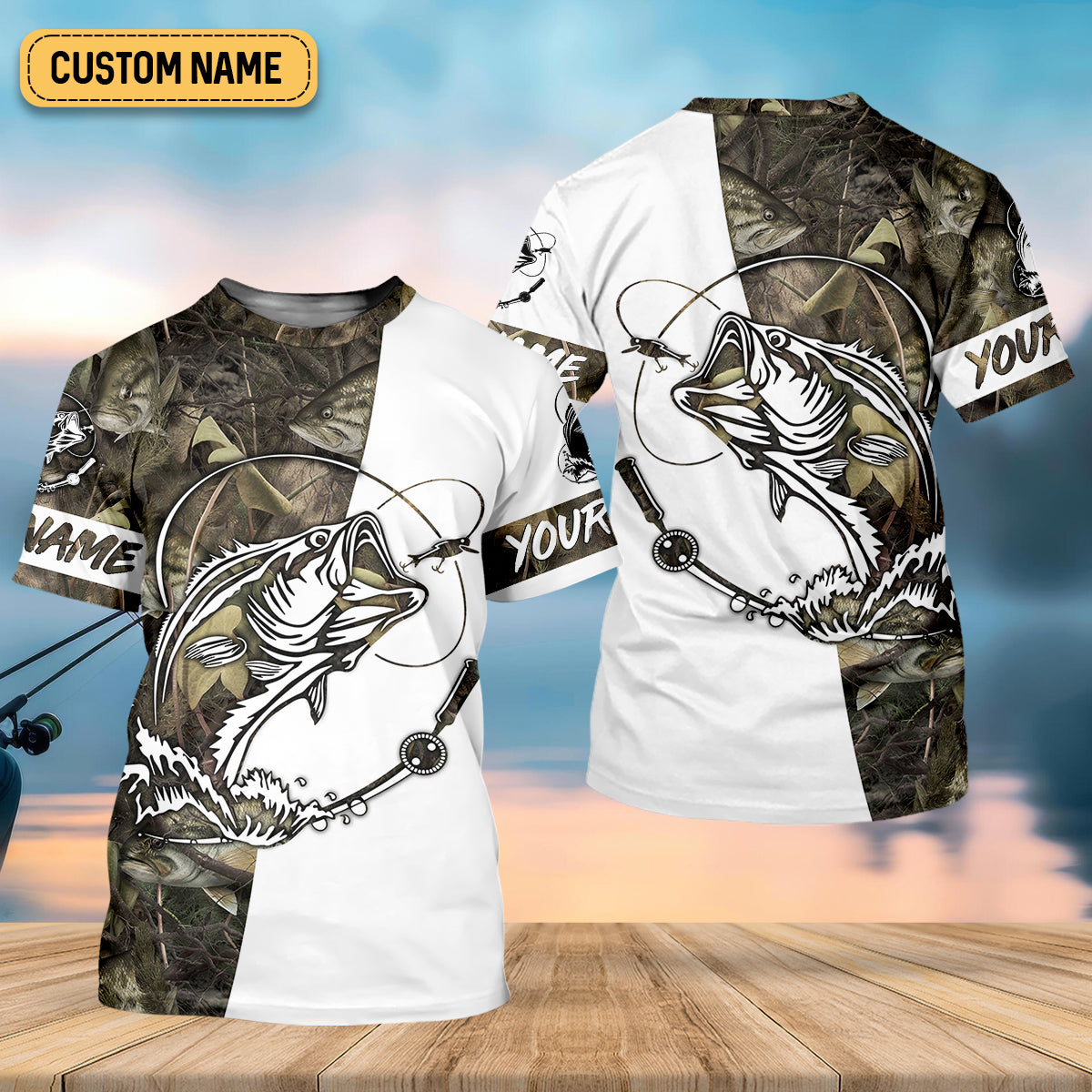 Camo White Fishing UPF Shirts, Camouflage Fishing Shirts, Fishing Gifts For Men, Men's Fishing Shirt