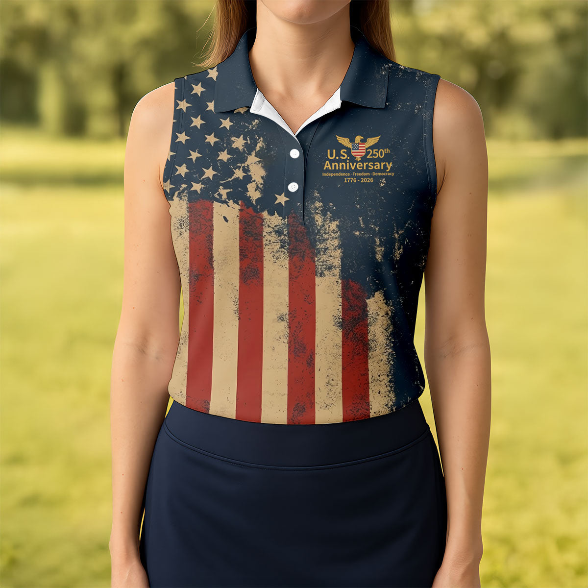 US 250th Anniversary Independence Freedom Democracy Women's Golf Tops, 4th Of July Patriotic Golf Shirt