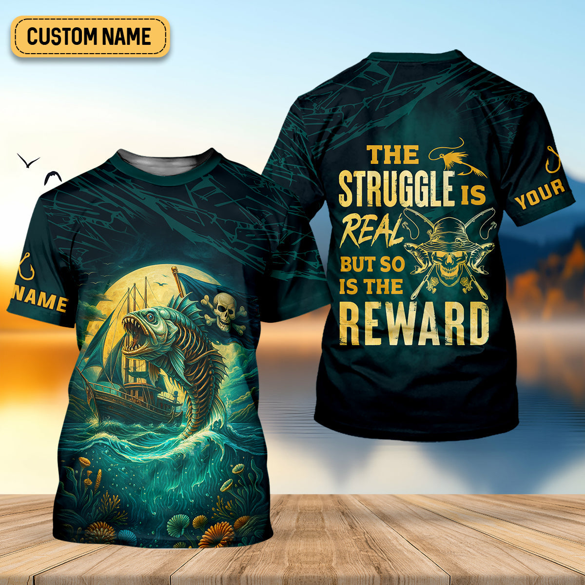 The Struggle Is Real But So Is The Reward Horror Fishing SPF Shirt For Men, Men's Fishing Shirts Long Sleeve