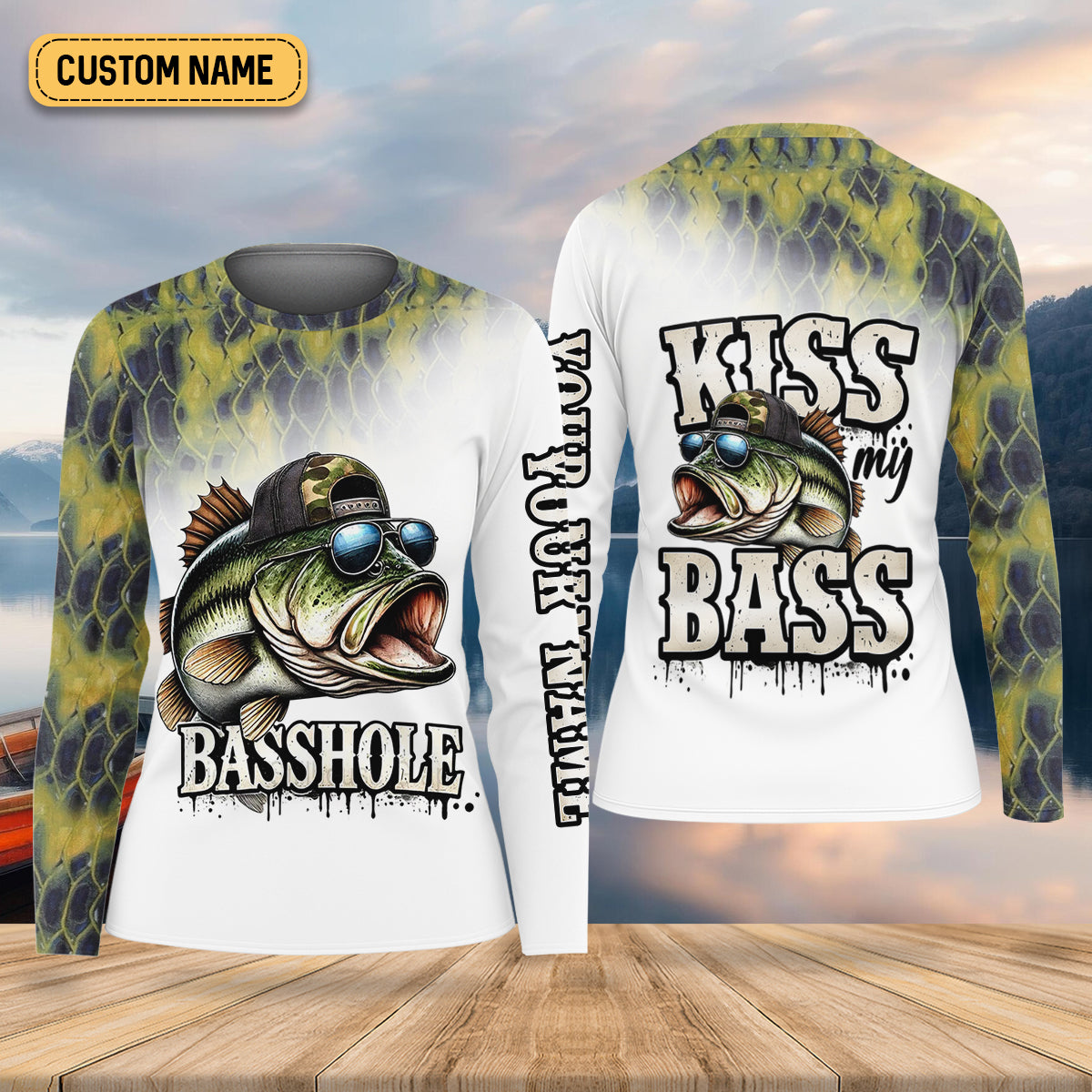 Basshole Kiss My Bass Fishing UPF Shirts, Funny Fishing Shirt, Fishing Shirt For Women