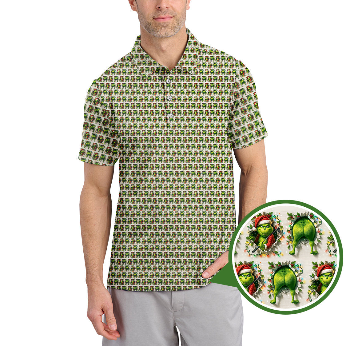 Funny Pattern Golf Shirt, Grinch Golf Shirt, Crazy Golf Shirt For Men