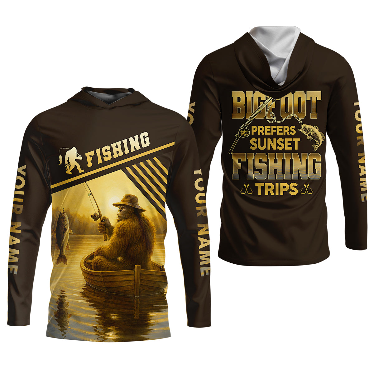 Proof Bigfoot Prefers Sunset Fishing Trips Fishing UPF Shirts, Funny Fishing Shirt, Women Fishing Shirt