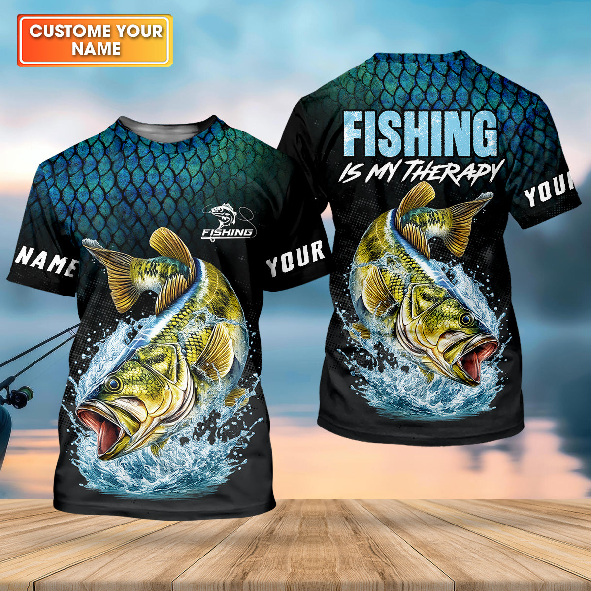 Fishing Is My Therapy Bass Fishing UPF Shirt – Personalized Fishing Shirt for Men
