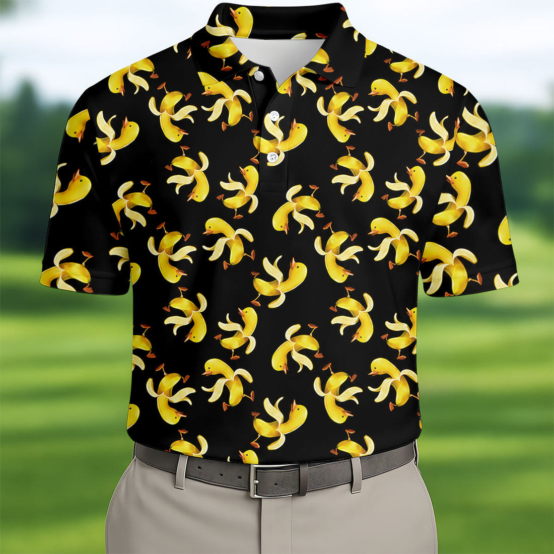 Banana Duck Hawaiian Golf Shirt, Men's Funny Golf Shirts, Polo Shirts For Men