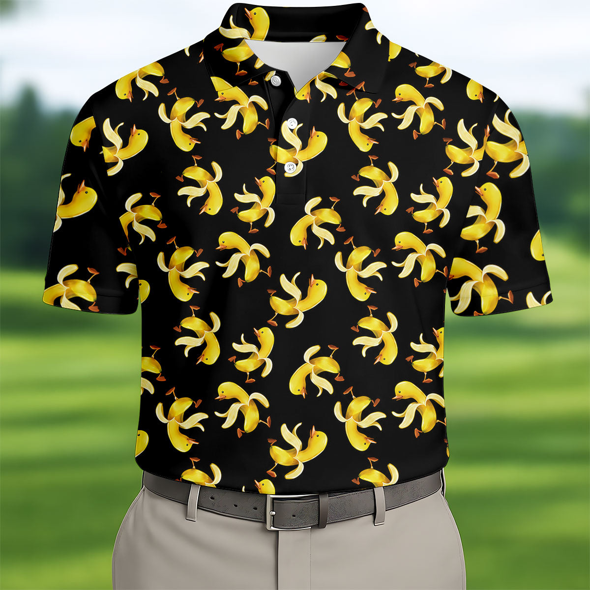 Banana Duck Hawaiian Golf Shirt, Men's Funny Golf Shirts, Polo Shirts For Men