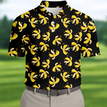 Banana Duck Hawaiian Golf Shirt, Men's Funny Golf Shirts, Polo Shirts For Men