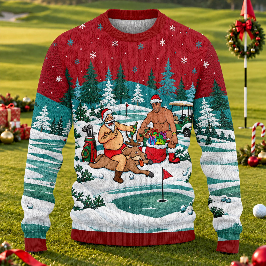 Santa Reindeer Golf Ugly Christmas Sweater, Funny Christmas Sweaters, Golf Lover Gifts