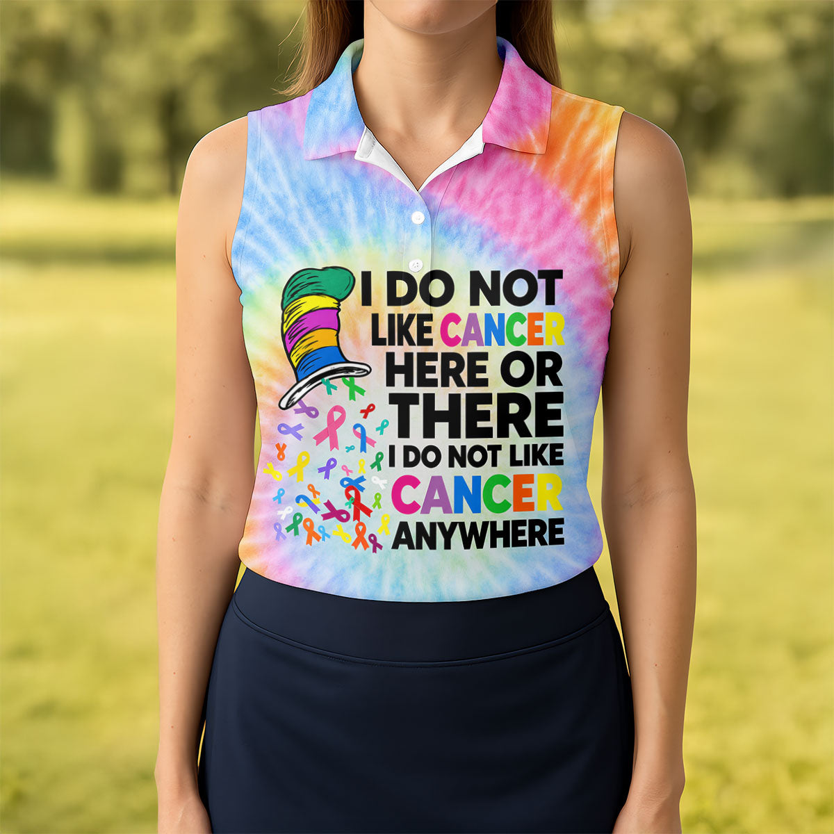 I Do Not Like Cancer Tie Dye Polo Shirt, Golf Shirts For Women, Women’s Golf Apparel