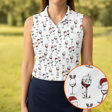 Wine Glass Christmas Lighting Women's Golf Tops, Christmas Golf Shirt, Ladies Golf Polos