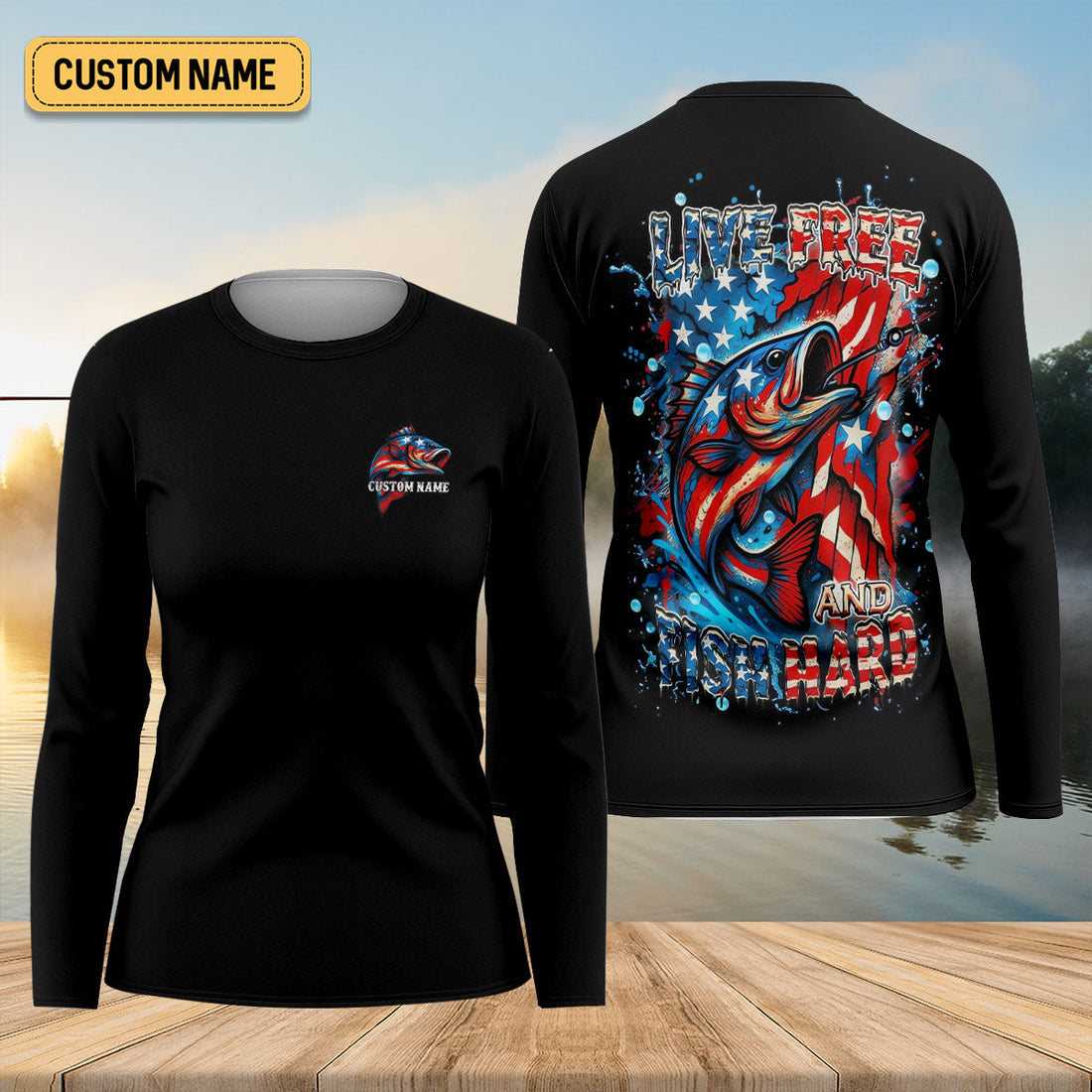 Live Free And Fish Hard American Flag Fishing Shirt, 250 Years 4th Of July Fishing UPF Shirts, Women Fishing Shirt