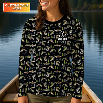 Rainbow Trout Pattern Fishing UPF Shirts, Fisherwomen Funny Fishing Shirt, Fishing Shirt For Women