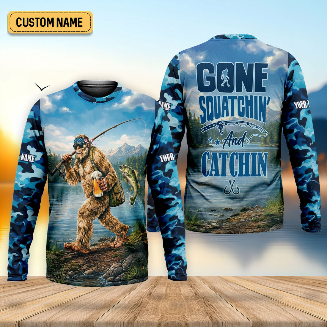 Gone Squatchin And Catchin – Bigfoot Fishing Shirt, Fishing UPF Shirts, Funny Fishing Shirt