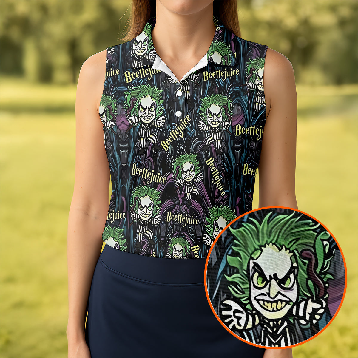 Halloween Horror Character Cartoon Hawaiian Golf Shirt, Women's Golf Polo, Printed Golf Shirt