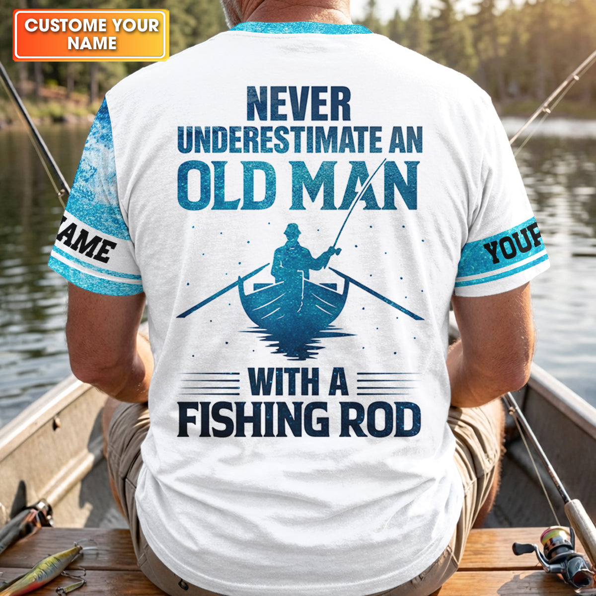 Personalized Old Man Fishing Shirt, Funny Fishing Rod Gift For Dad, Fishing UPF Shirts, Funny Fishing Shirt