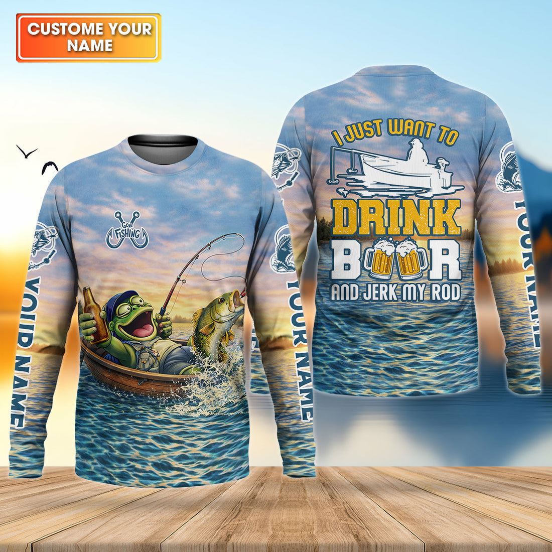 Drunk Frog Fishing with Beer, Funny Personalized Fishing Shirt