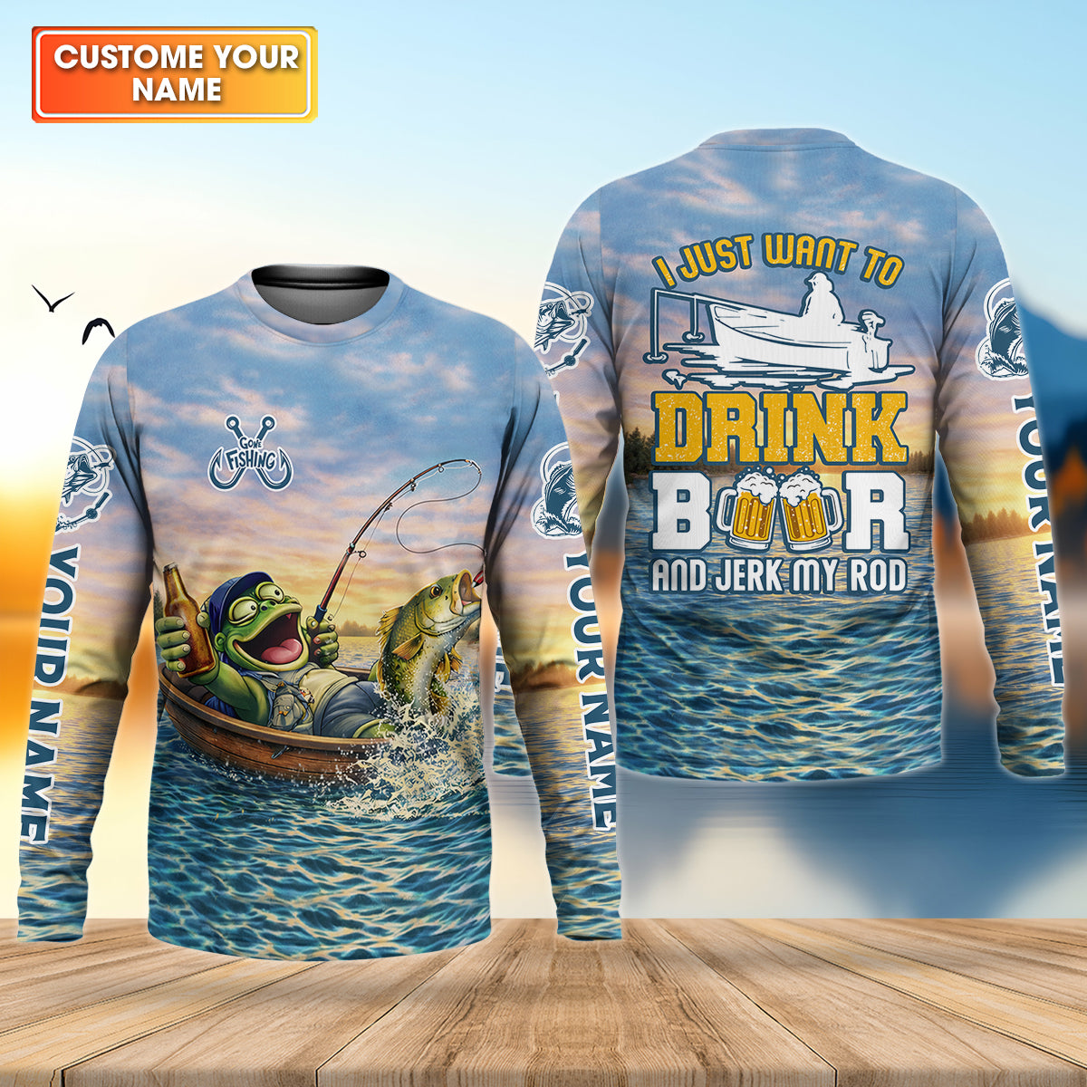 Drunk Frog Fishing with Beer, Funny Personalized Fishing Shirt