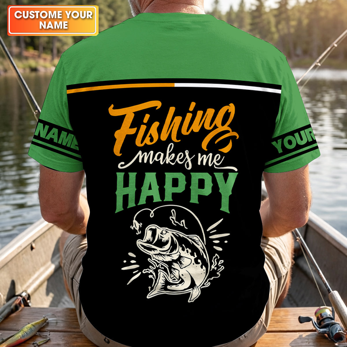 Fishing Makes Me Happy Shirt, Personalized Bigfoot St. Patrick’s Day Fishing Long Sleeve For Men