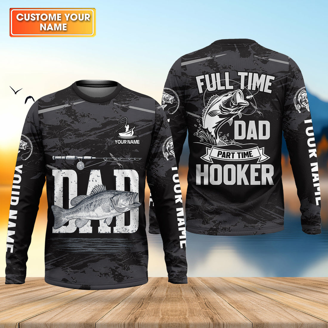 Fishing Hooker Dad, Custom Name Shirt, Fishing UPF Shirts, Funny Fishing Shirt