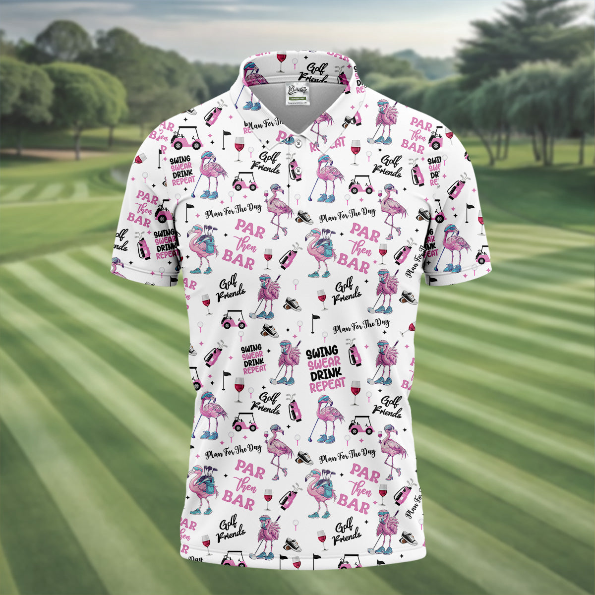 Par Then Bar Flamingo Funny Men Polo ShirtFun Golf Polos For Men, Golf Shirts, Dad Golf Gift
