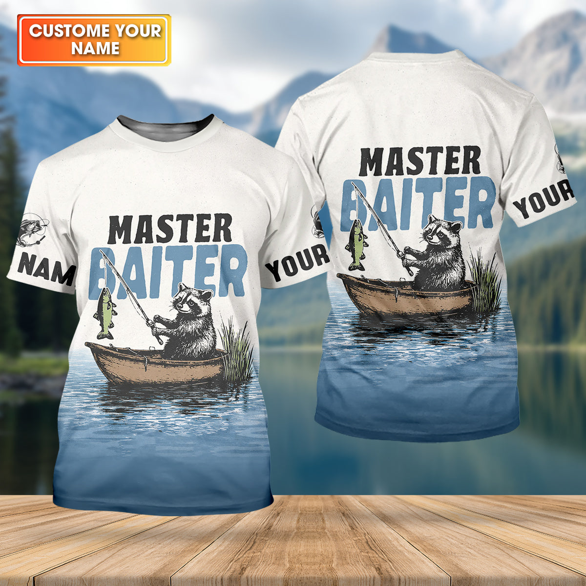 Master Baiter Shirt, Personalized Funny Raccoon Fishing Long Sleeve For Men, Fishing UPF Shirts