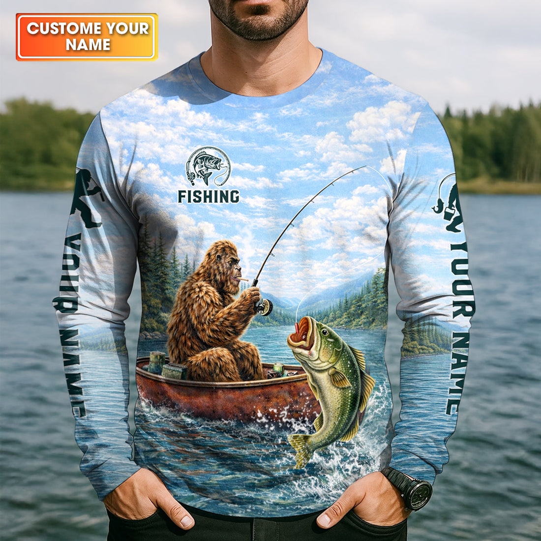 Gone Fishing With Sasquatch – Personalized Bigfoot Fishing UPF Shirt
