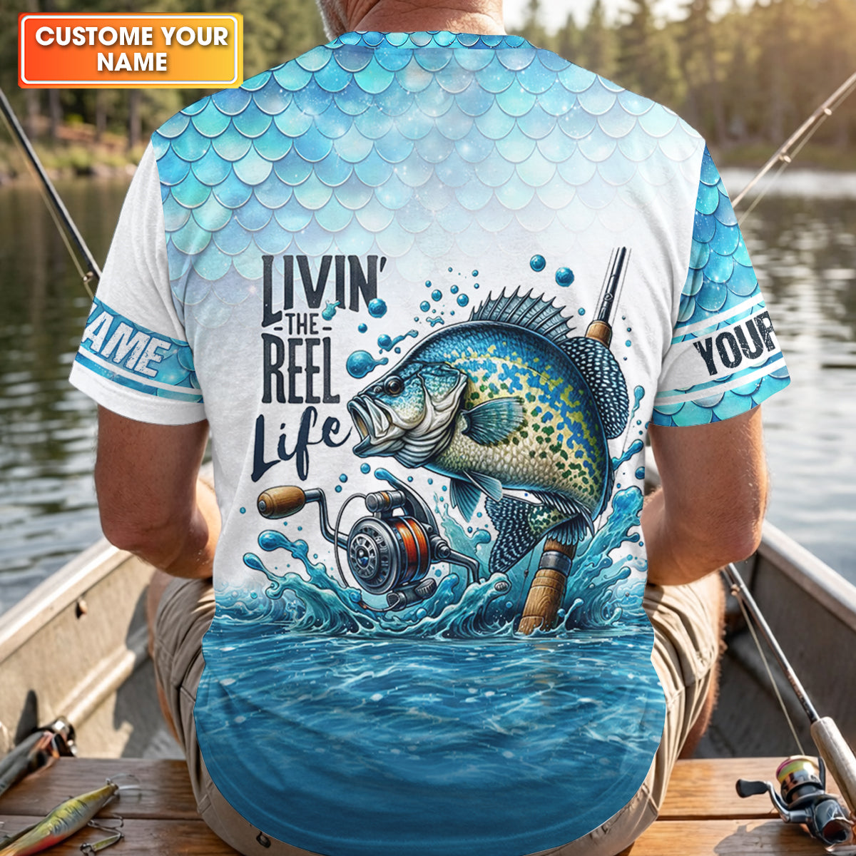 Living The Reel Life Fish Scale Pattern Funny Fishing Shirt, Fishing UPF Shirts, Fishing Shirts For Men