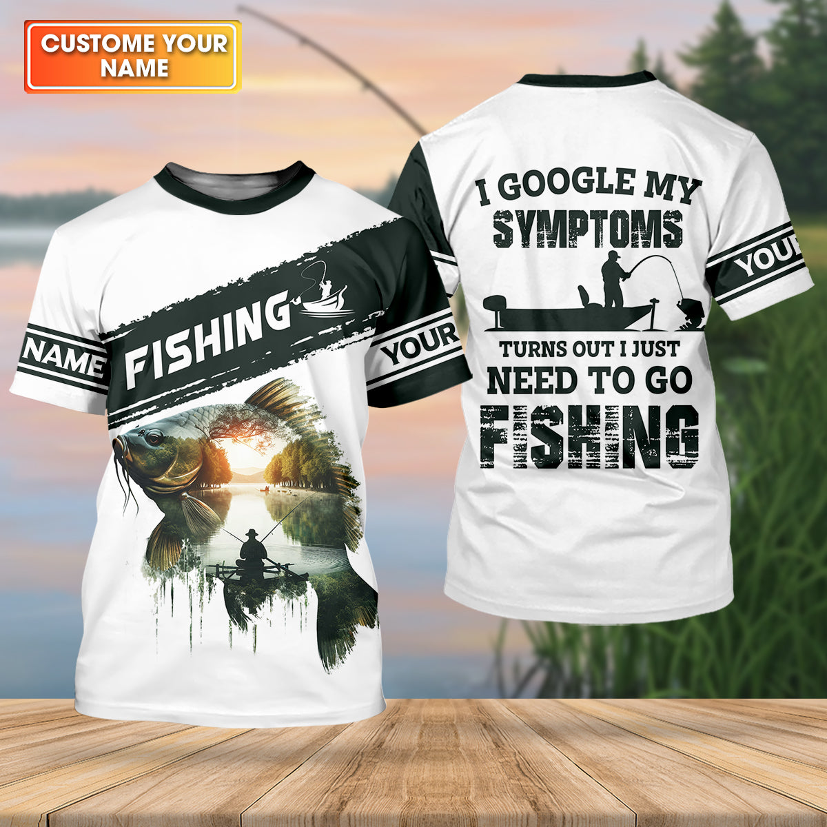 Personalized Funny Fishing Shirt, I Google My Symptoms Need To Go Fishing, Fishing UPF Shirts